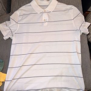 White Polo Shirt with Blue Stripes (Medium)